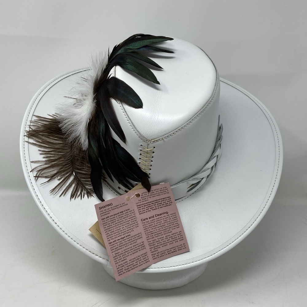 NWT Head’N Home White Medium Leather & Ostrich Feather Hat - Picture 3 of 14